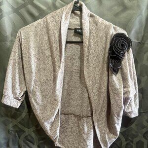 IZ Byer Women’s Heathered Open Front Knit Cardigan Size S with Floral Accent